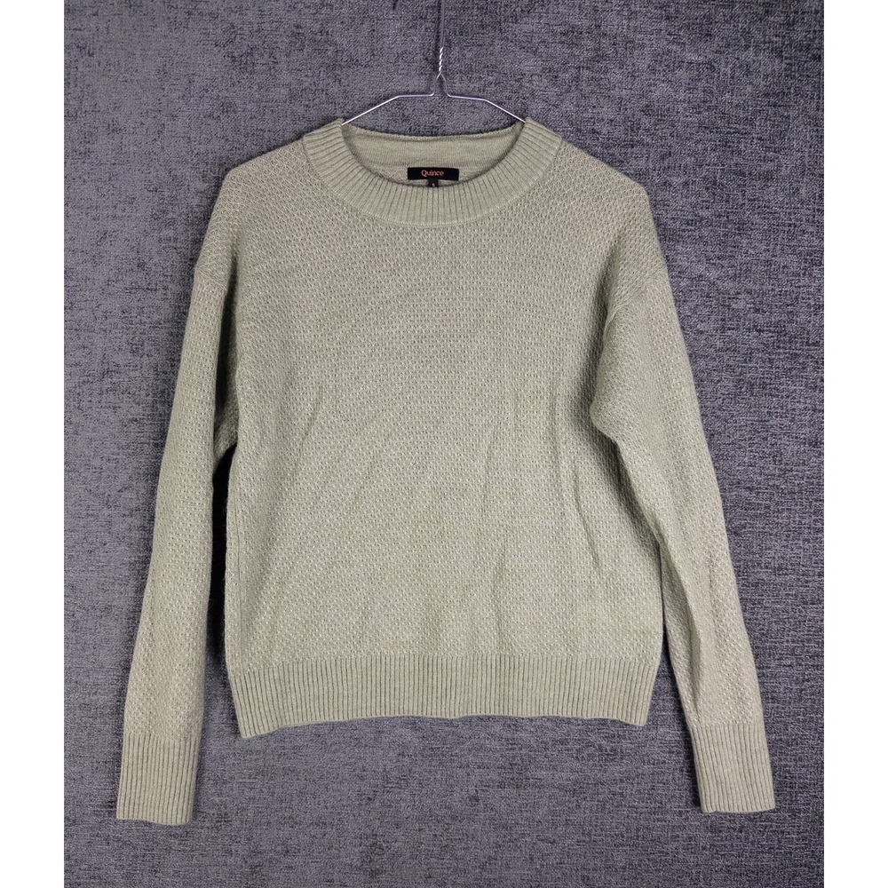 Quince Sweater Womens S Green Pullover Wool Baby Alpaca Knit Solid Ribbed‎